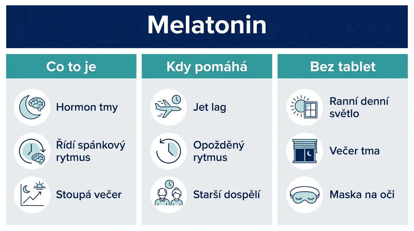 Infografika o melatoninu, jeho funkci a přirozené podpoře
