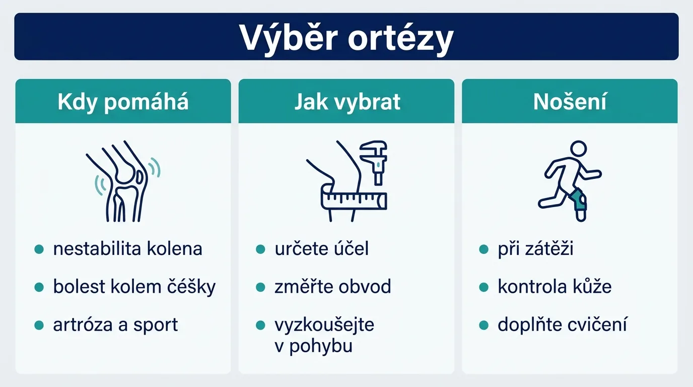 Infografika o výběru a nošení ortézy na koleno