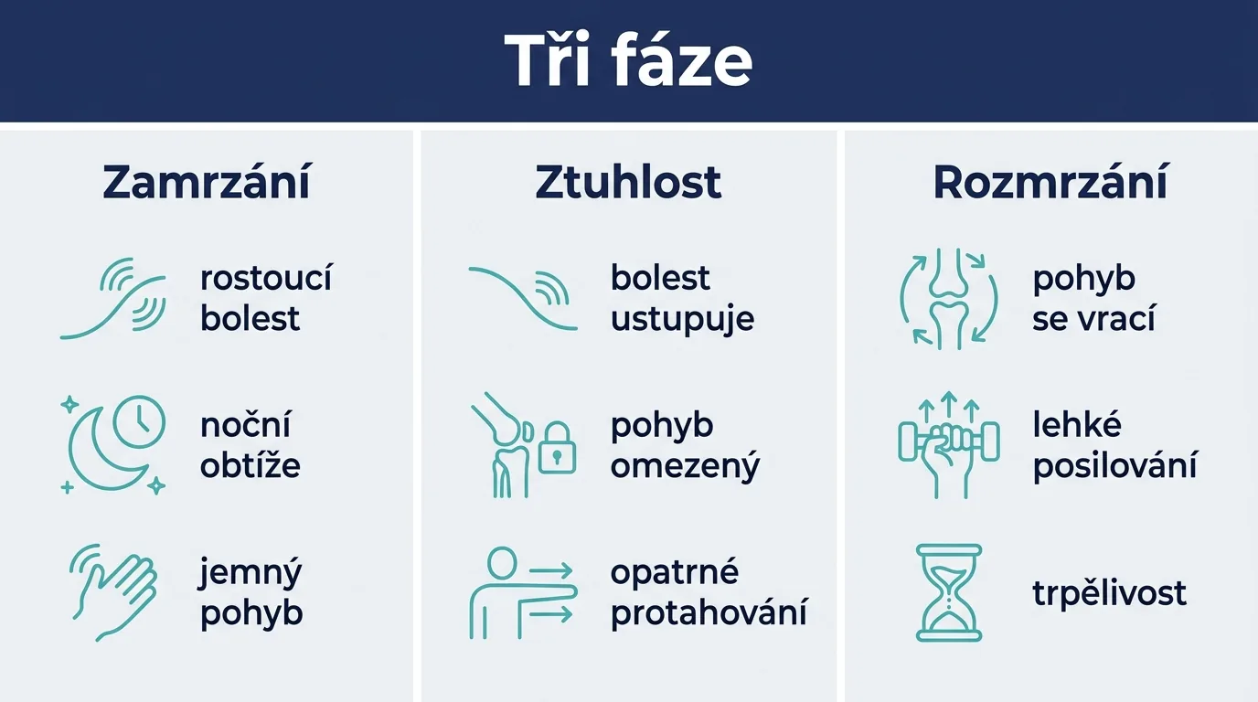 Infografika o třech fázích zmrzlého ramene